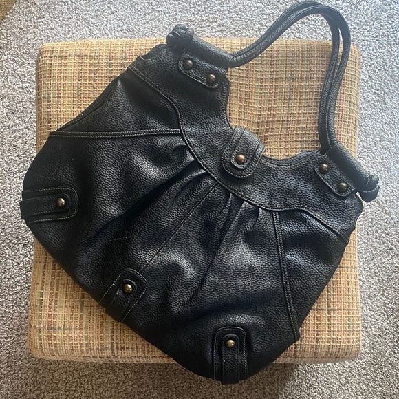 The Limited Handbags - The Limited VTG Large Black Pebbled Leather Shoulder Bag with Gold Accents
